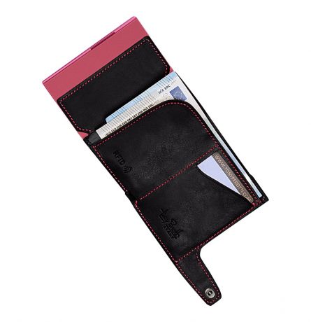 Tony Perotti Furbo Leren Pasjeshouder Met Kleingeldvak Black/Fuchsia